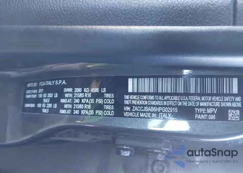 2017 Jeep Renegade Sport 4X4 from USA, damaged, VIN ZACCJBAB6HPG02915